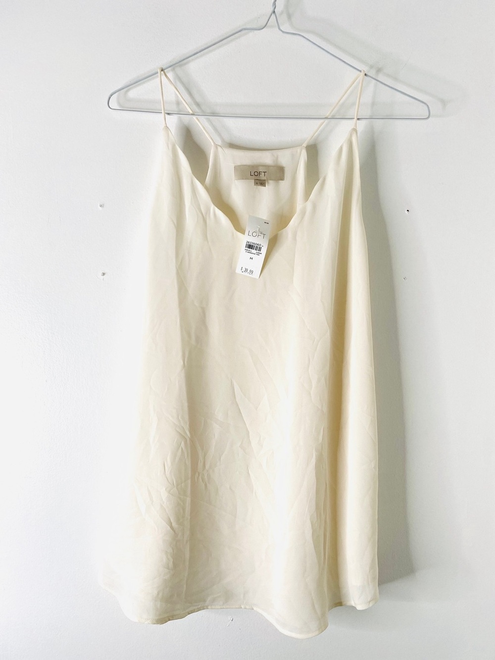 LOFT Ivory Chiffon Sleeveless Blouse Scalloped V Neck Lined Tank NWT